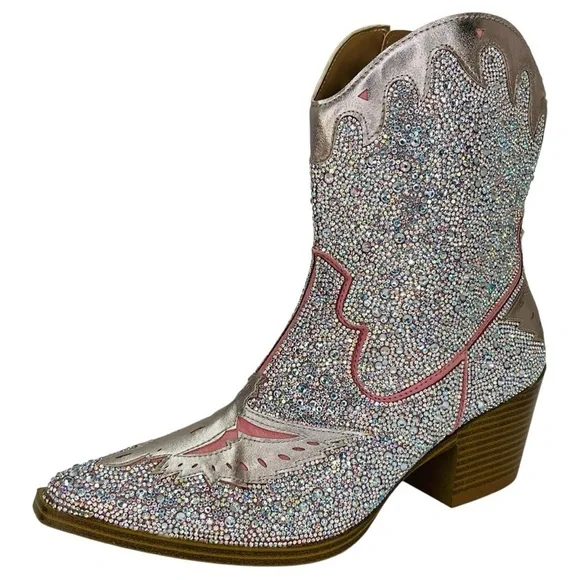 Wild Pair Lourdez Rhinestone Western Style Womens Ankle Boots Size 5.5M - Picture 2 of 14
